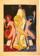 Ernst Ludwig Kirchner Colourful dance - Colour-woodcut oil painting reproduction